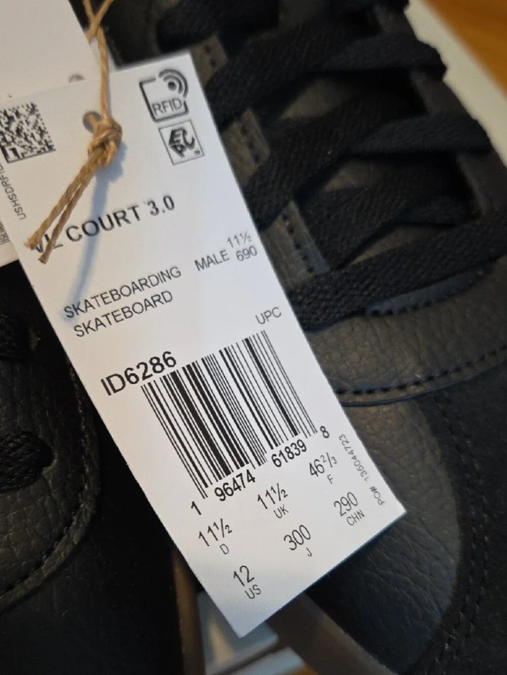 adidas Size 12 VL Court 3.0 Black White Sneakers with Brown-Gum Sole